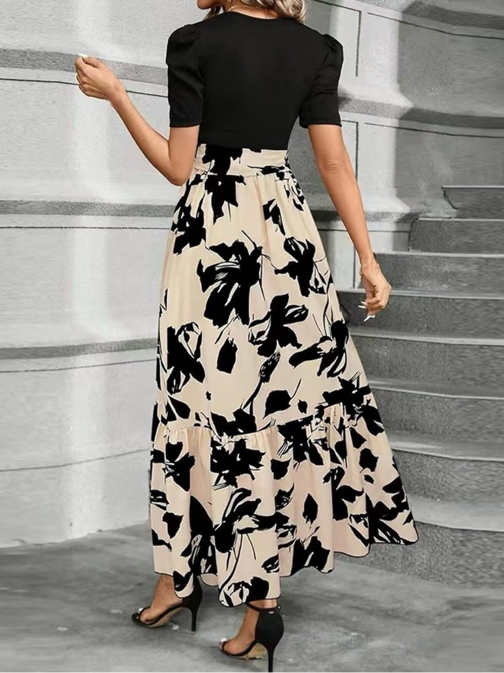 SHEIN Cream & Black Floral Maxi Skirt | Tie Waist | Size XL - NWOT - Picture 4 of 8